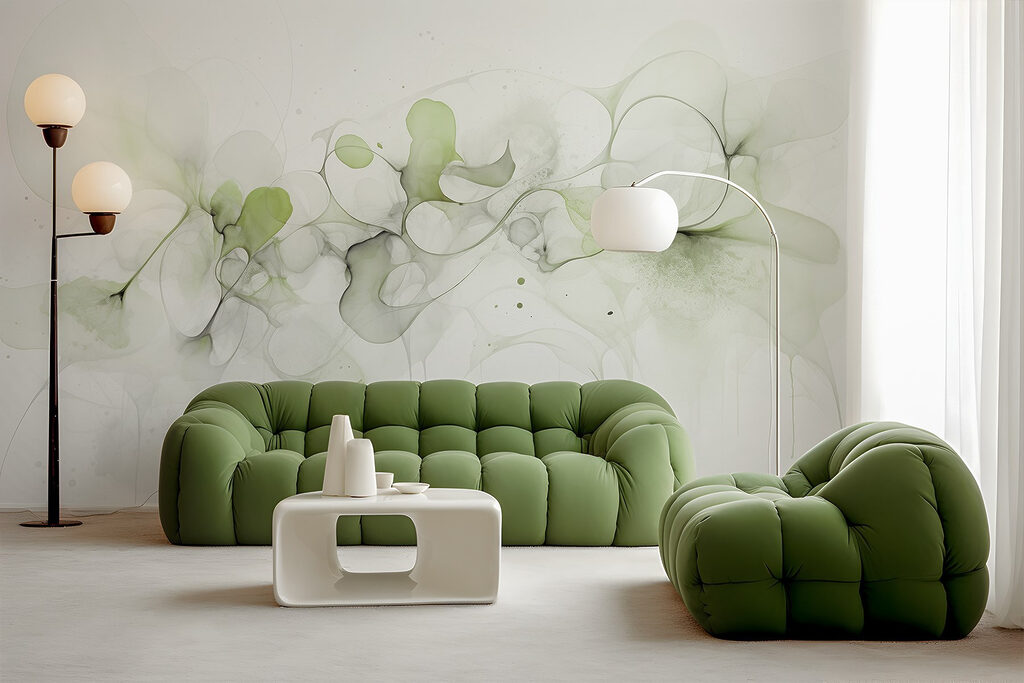 Fluid shapes and gentle green tones