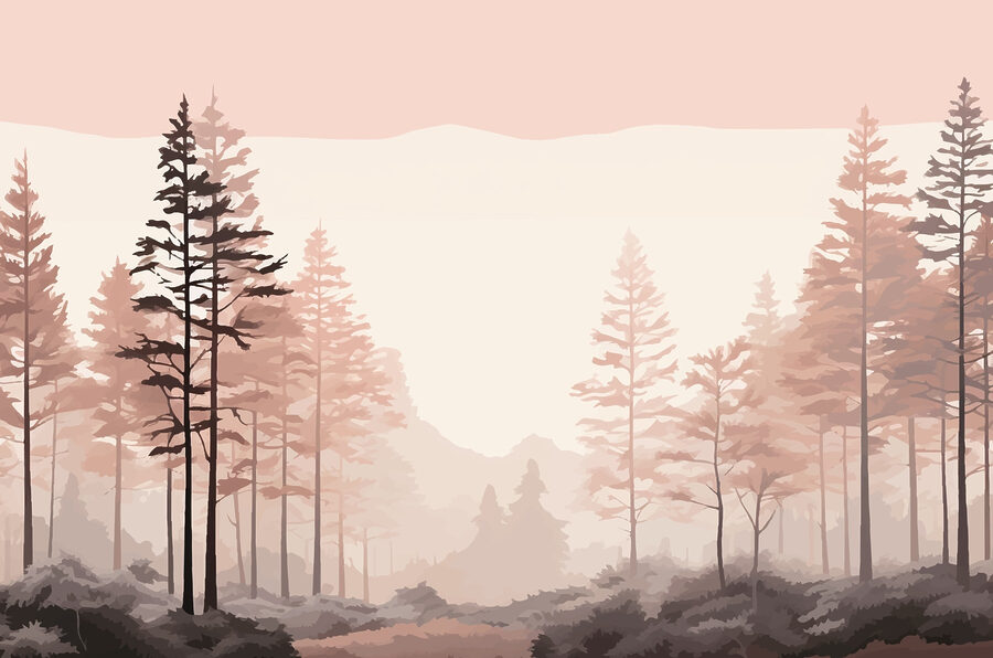 Landschaft mit Bäumen und Sträuchern