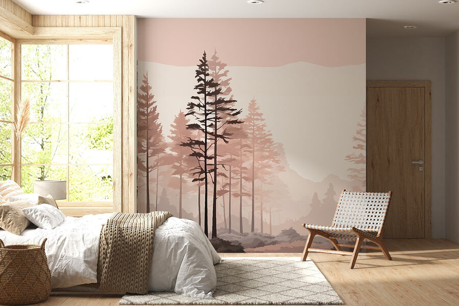 Landschaft mit Bäumen und Sträuchern