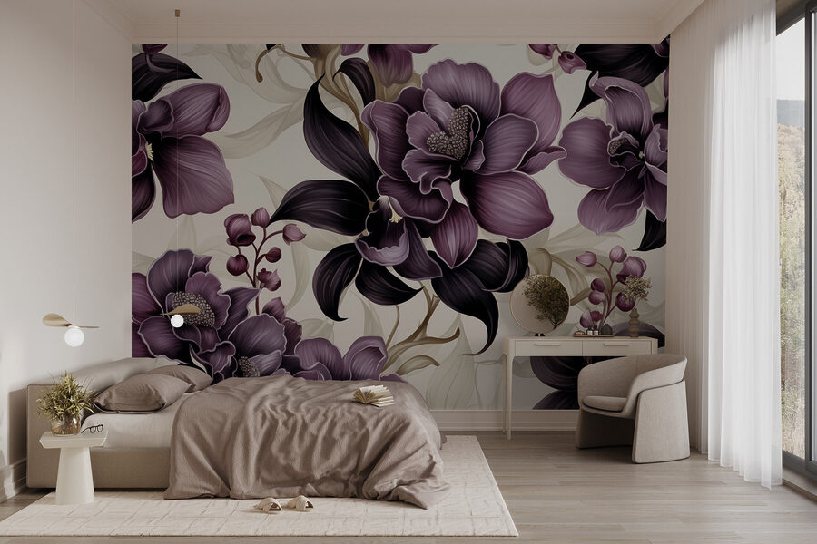 Fototapeten Elegantes lila Blumenmuster.