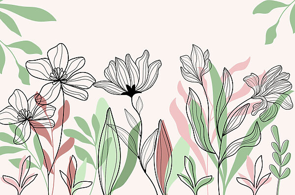 Linie von Blumen und Blättern Linie von Blumen und Blättern