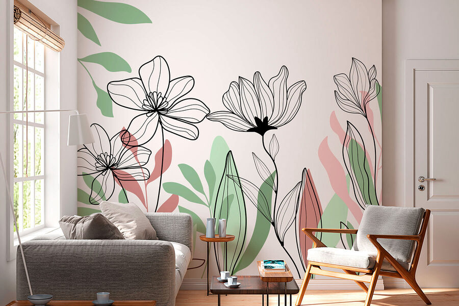Linie von Blumen und Blättern