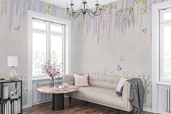 Malerei von Blumen und Schmetterlingen Malerei von Blumen und Schmetterlingen