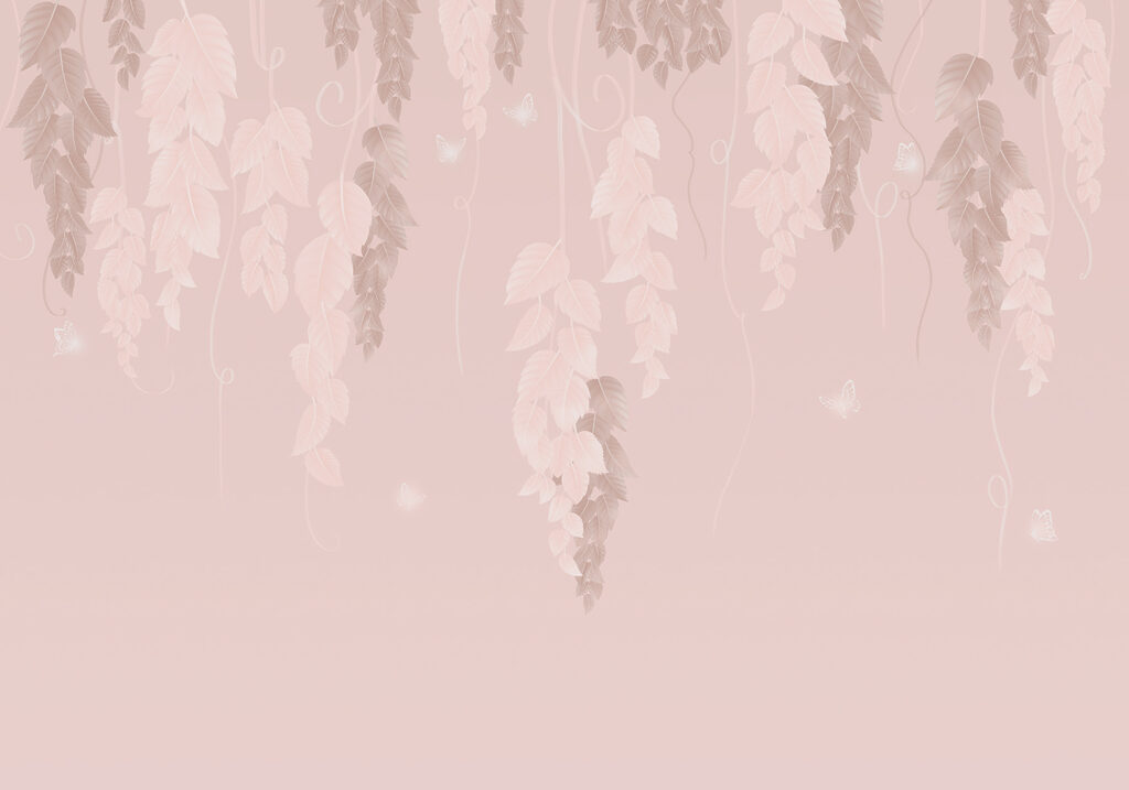 Rosa und weißer Hintergrund mit Blättern und Schmetterlingen Rosa und weißer Hintergrund mit Blättern und Schmetterlingen