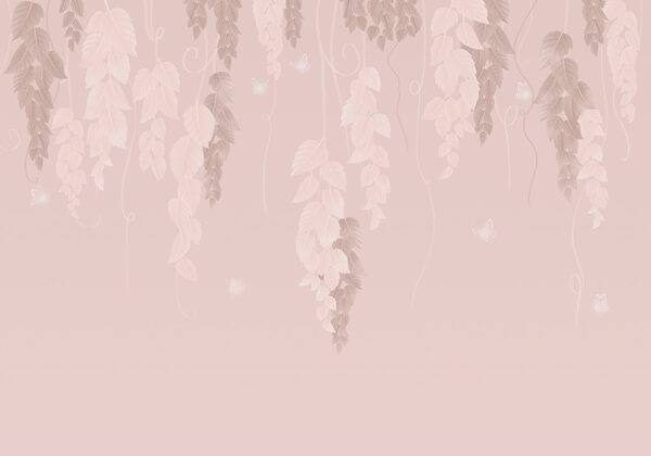 Rosa und weißer Hintergrund mit Blättern und Schmetterlingen Rosa und weißer Hintergrund mit Blättern und Schmetterlingen