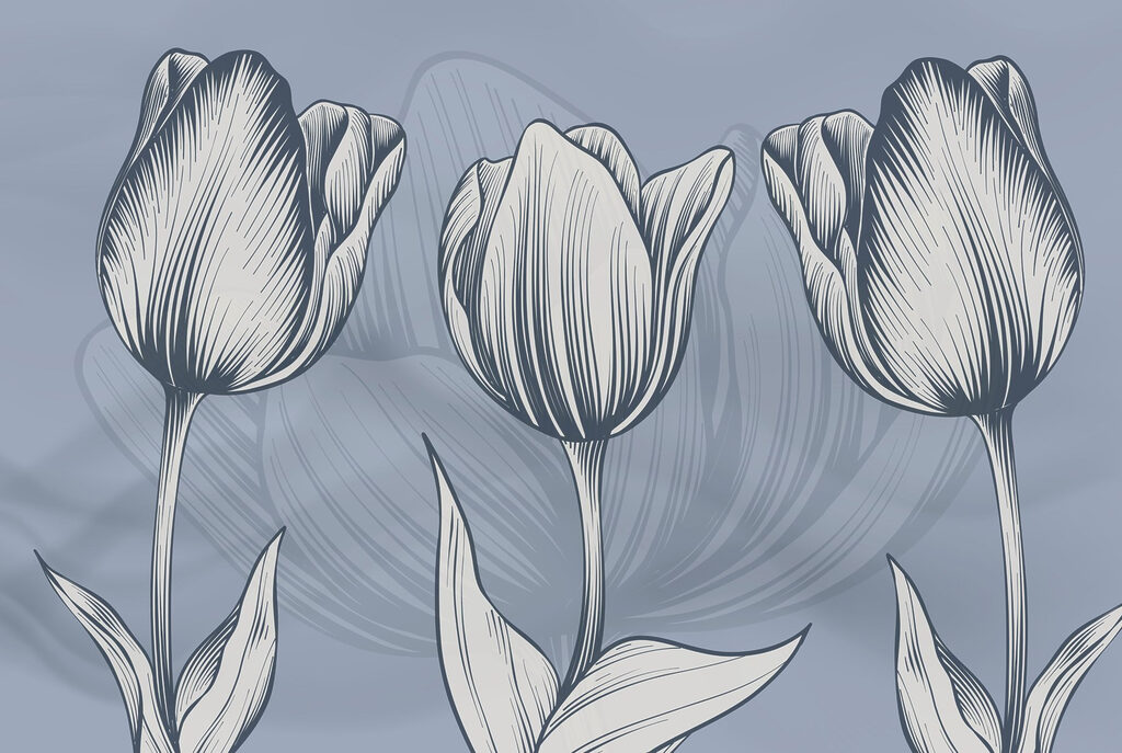Linie von Blumen auf blauem Hintergrund Linie von Blumen auf blauem Hintergrund