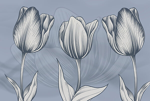 Linie von Blumen auf blauem Hintergrund Linie von Blumen auf blauem Hintergrund
