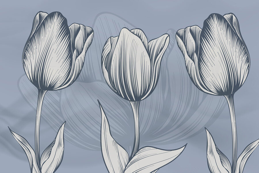 Linie von Blumen auf blauem Hintergrund Linie von Blumen auf blauem Hintergrund