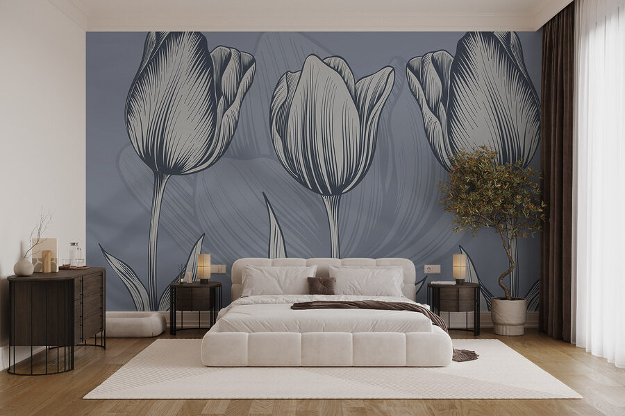Linie von Blumen auf blauem Hintergrund Linie von Blumen auf blauem Hintergrund