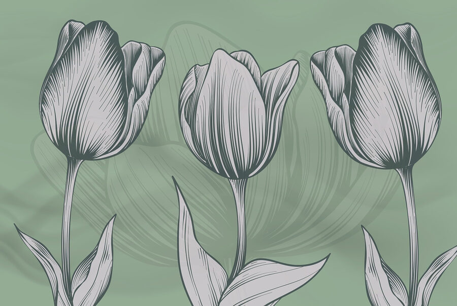 Linie von Blumen auf grünem Hintergrund Linie von Blumen auf grünem Hintergrund