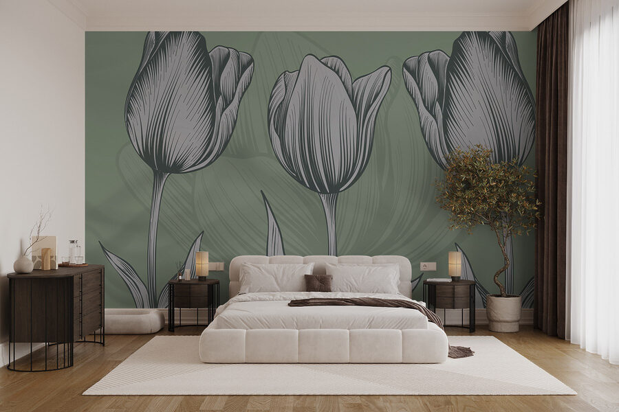 Linie von Blumen auf grünem Hintergrund Linie von Blumen auf grünem Hintergrund