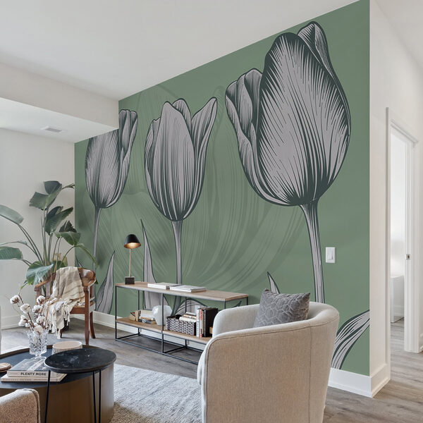 Linie von Blumen auf grünem Hintergrund Linie von Blumen auf grünem Hintergrund