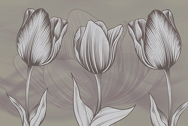 Linie von Blumen mit Blättern Linie von Blumen mit Blättern