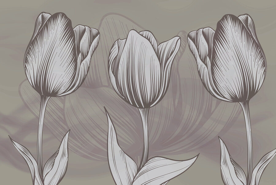 Linie von Blumen mit Blättern Linie von Blumen mit Blättern