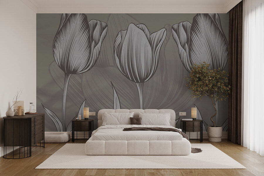 Linie von Blumen mit Blättern Linie von Blumen mit Blättern