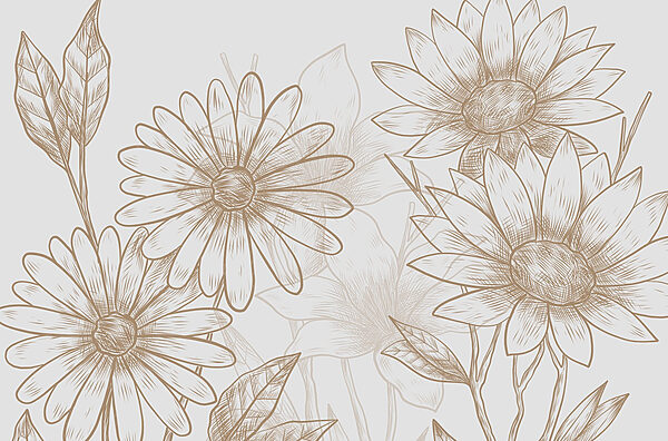 Zeichnung von Blumen auf einem weißen Hintergrund Zeichnung von Blumen auf einem weißen Hintergrund