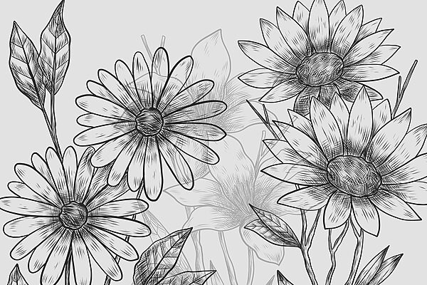 Gruppe von Blumen mit Blättern Gruppe von Blumen mit Blättern