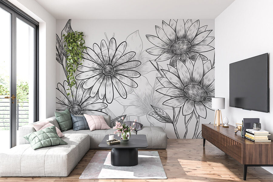 Gruppe von Blumen mit Blättern