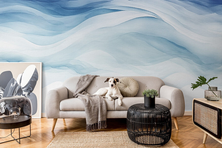 Weiße und blaue Aquarellmalerei