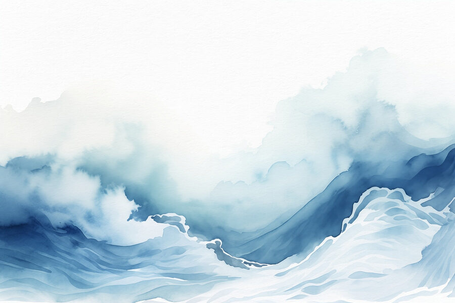 Aquarell eines Berges mit Wolken