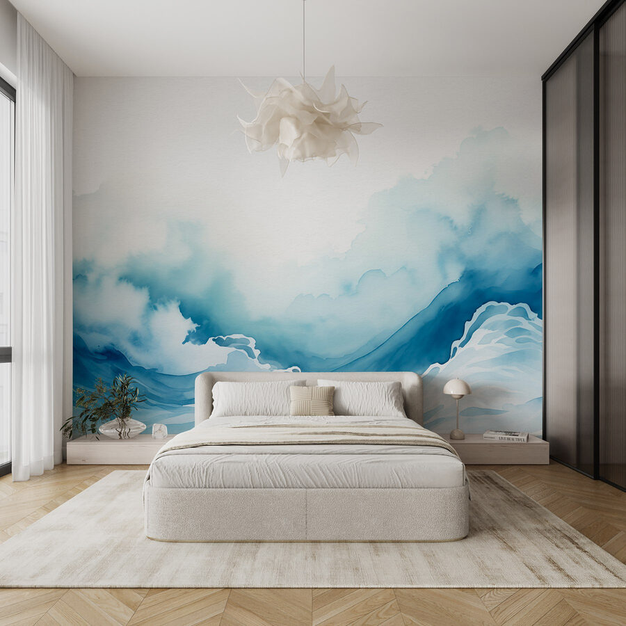 Aquarell eines Berges mit Wolken