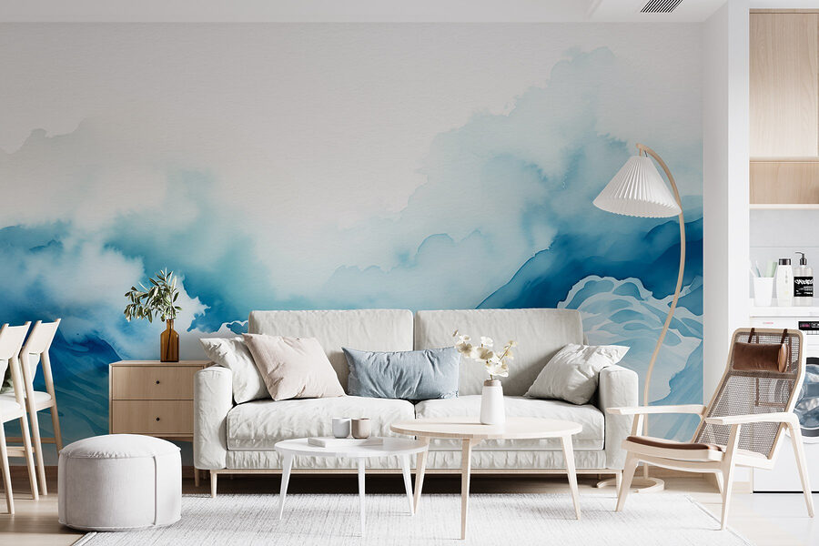 Aquarell eines Berges mit Wolken