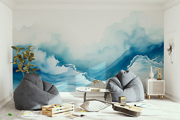 Aquarell eines Berges mit Wolken Aquarell eines Berges mit Wolken