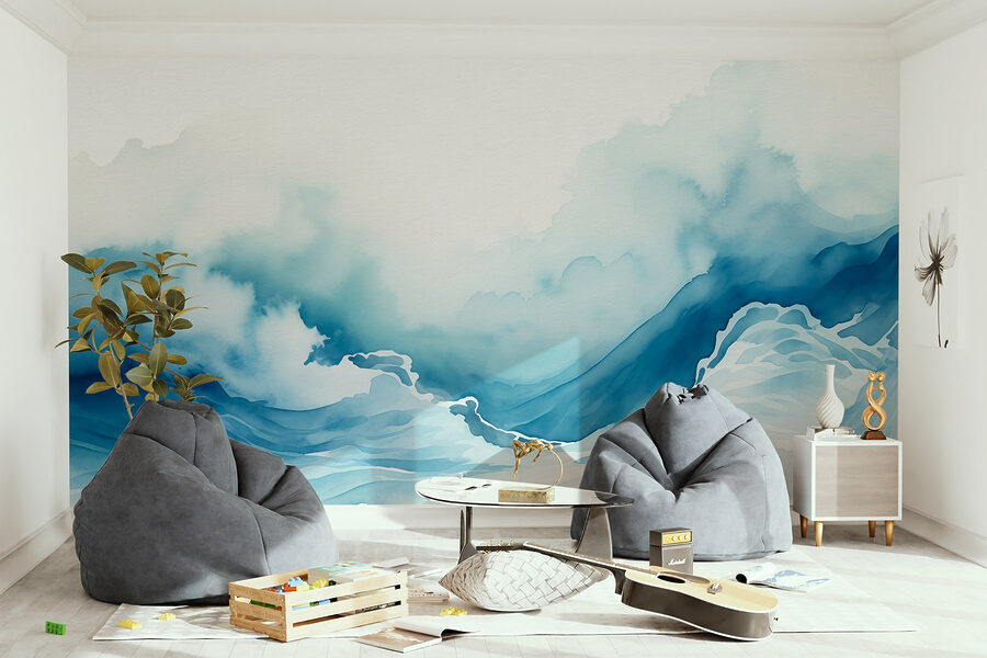 Aquarell eines Berges mit Wolken