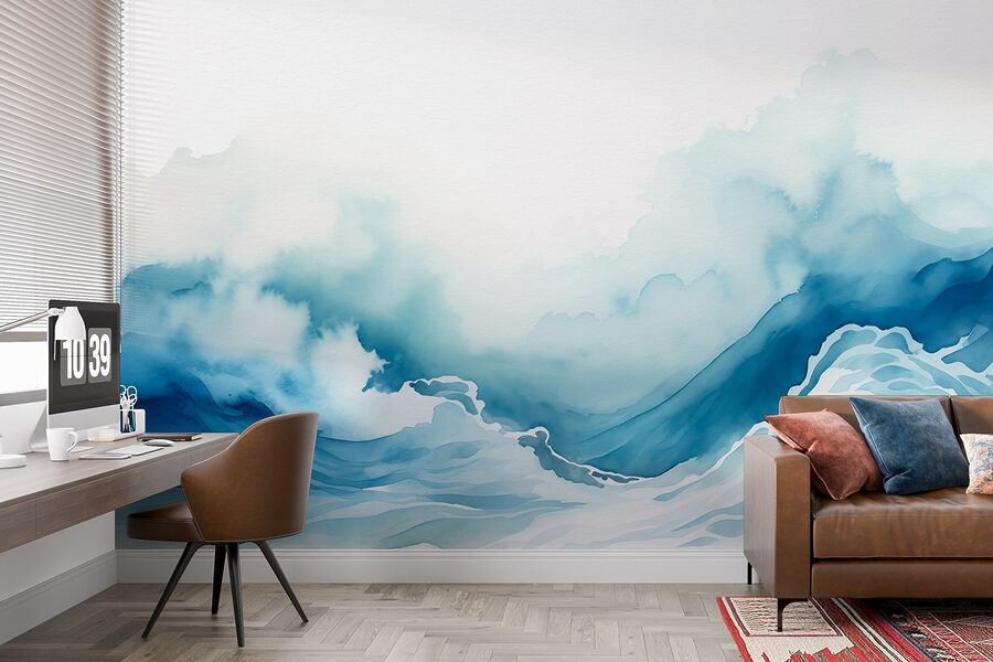 Aquarell eines Berges mit Wolken