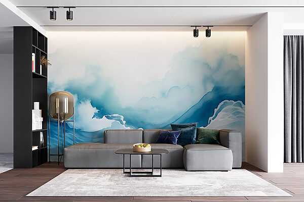 Aquarell eines Berges mit Wolken Aquarell eines Berges mit Wolken