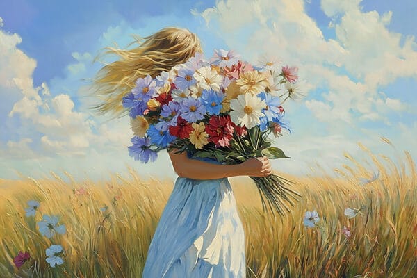 Frau hält einen Blumenstrauß Frau hält einen Blumenstrauß