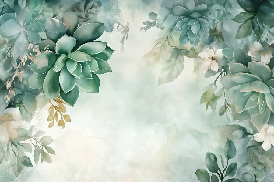 Malerei von grünen Pflanzen und Blumen