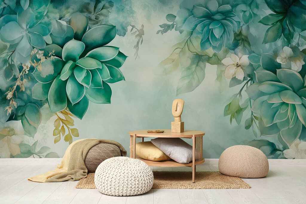 Painting of green plants and flowers Painting of green plants and flowers