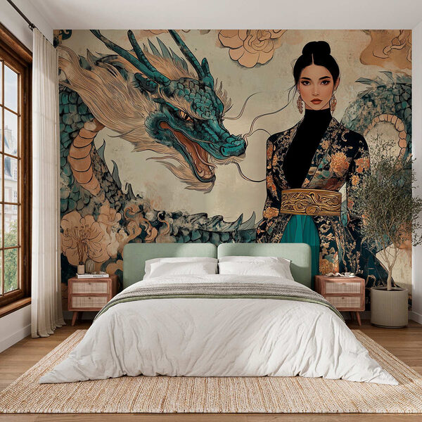 Frau im Kimono und ein Drache Frau im Kimono und ein Drache