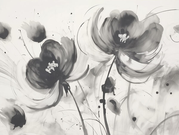 Malerei von Blumen auf einer weißen Fläche Malerei von Blumen auf einer weißen Fläche