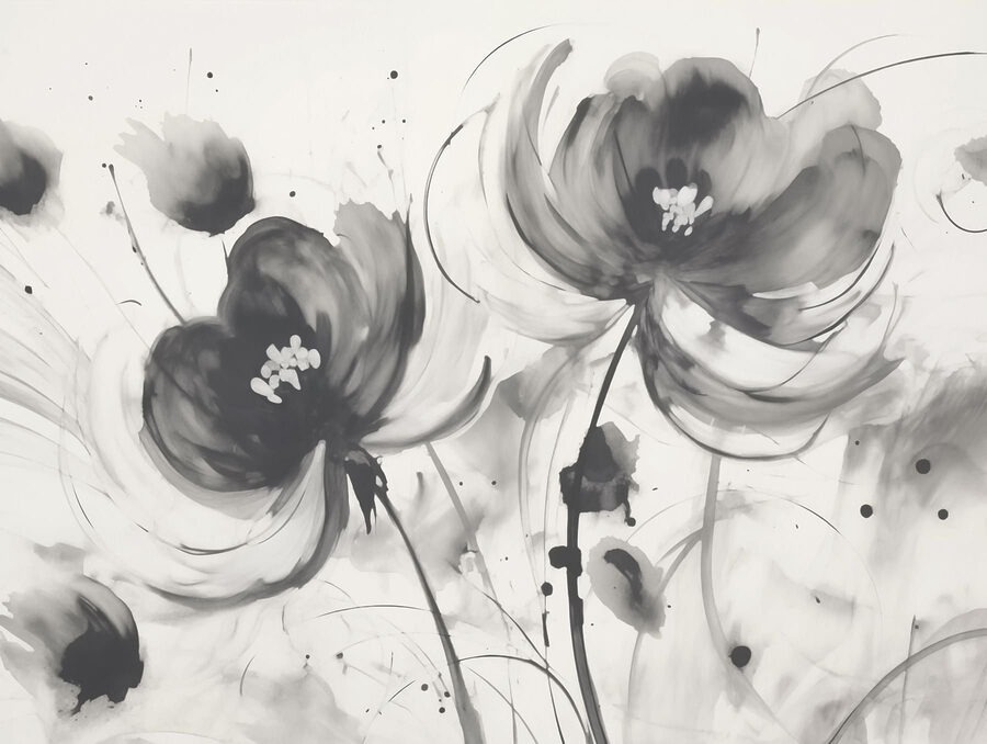Malerei von Blumen auf einer weißen Fläche Malerei von Blumen auf einer weißen Fläche