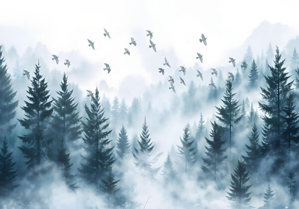 Vögel fliegen über einen Wald Vögel fliegen über einen Wald
