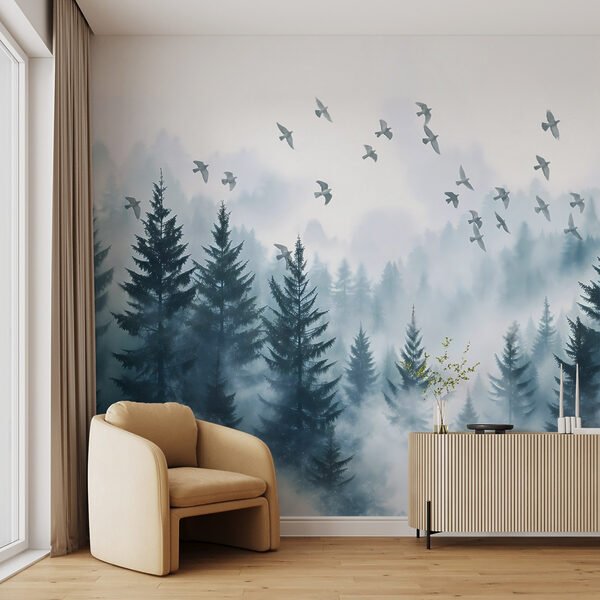 Vögel fliegen über einen Wald Vögel fliegen über einen Wald