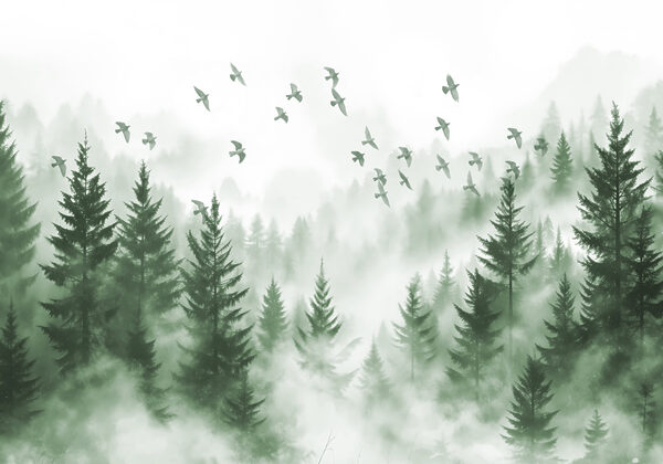 Vögel fliegen über einen Wald Vögel fliegen über einen Wald