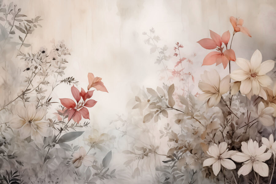 Gemälde mit Blumen an einer Wand