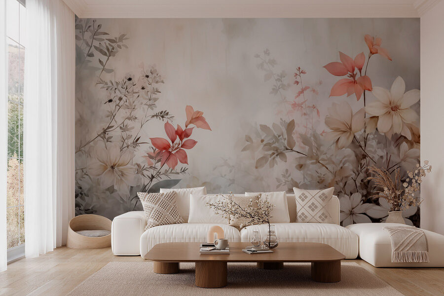 Gemälde mit Blumen an einer Wand