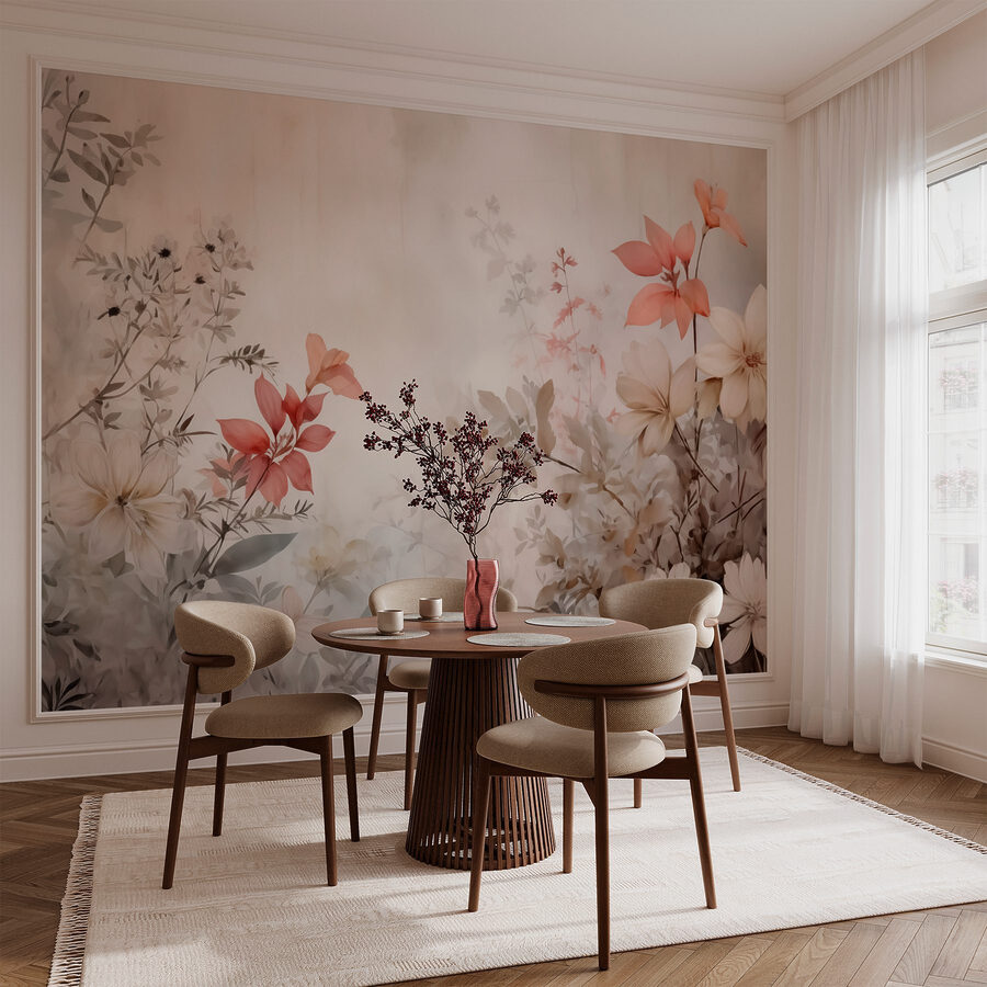 Gemälde mit Blumen an einer Wand