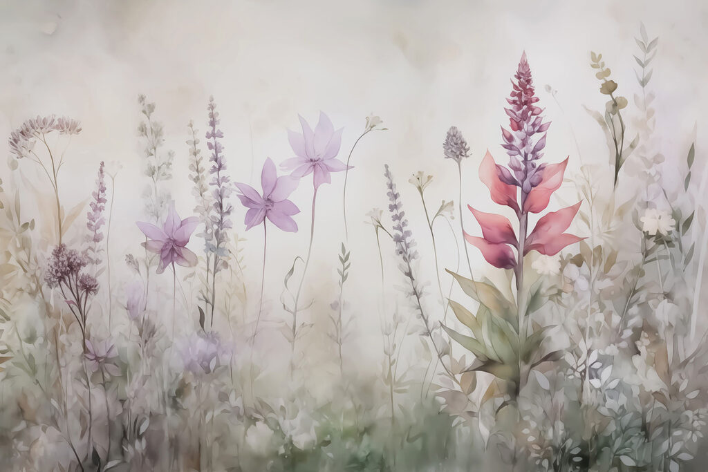 Gemälde von Blumen auf einem Feld Gemälde von Blumen auf einem Feld