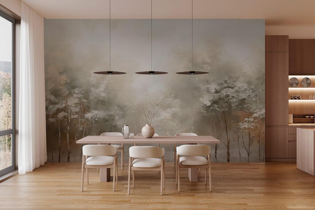 Painting of trees in fog