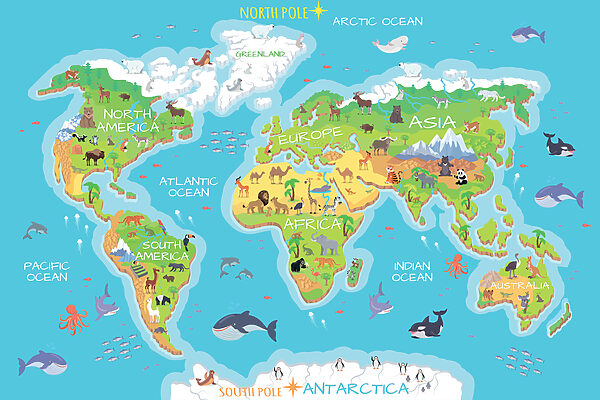 Karte der Welt mit Tieren Karte der Welt mit Tieren