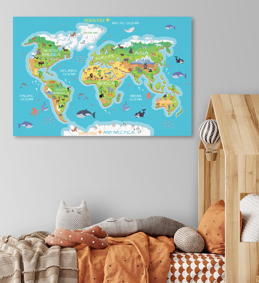 Karte der Welt mit Tieren