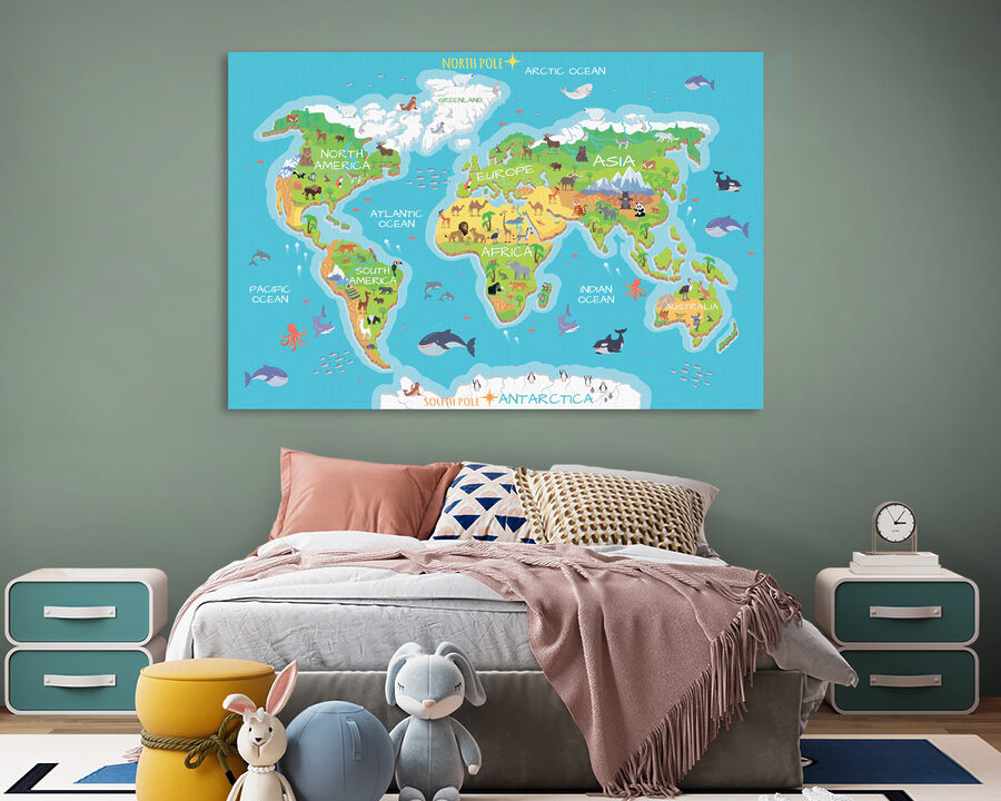 Karte der Welt mit Tieren