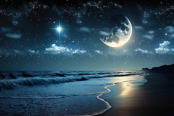 Mond und Sterne über einem Strand Mond und Sterne über einem Strand