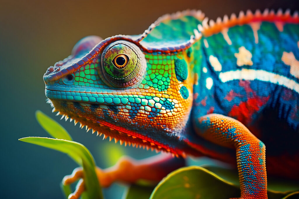Colorful lizard on a leaf