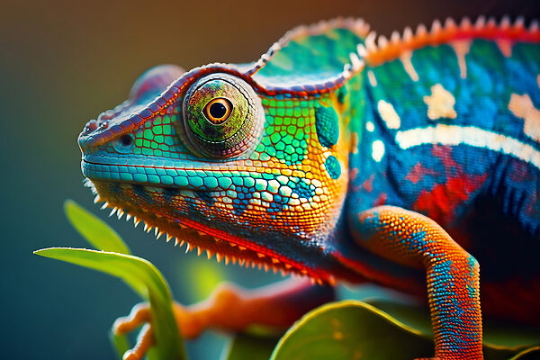 Colorful lizard on a leaf